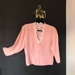 Cristina Pink blouse w/ white lace - Medium